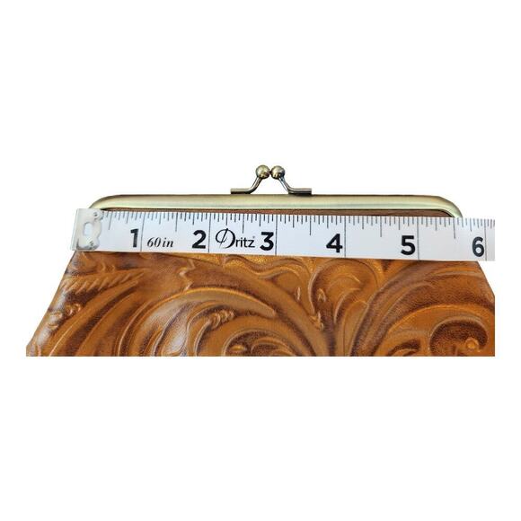 Patricia Nash Savena tooled brown leather clutch kisslock wallet missing strap - Picture 15 of 16